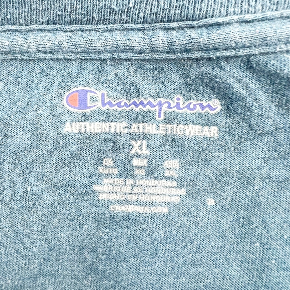 Champion T-Shirt Men XL Blue Good Heathered Short Sleeve Logo Graphic Tee D40 - Picture 3 of 4
